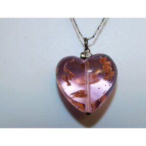 Coquette Translucent Pink Glass Heart Necklace